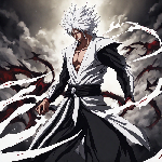 bleach anime bankai   dragon power  white hair man  demon wings demon sword blood effects 514664856